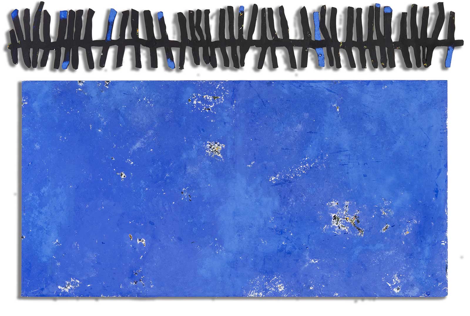 Elch Öl auf Papier auf Holz, 2-teilig, 230 x 150 x 2,2 cm, darüber liegendes „Geweih" teilweise etwas auskragend
